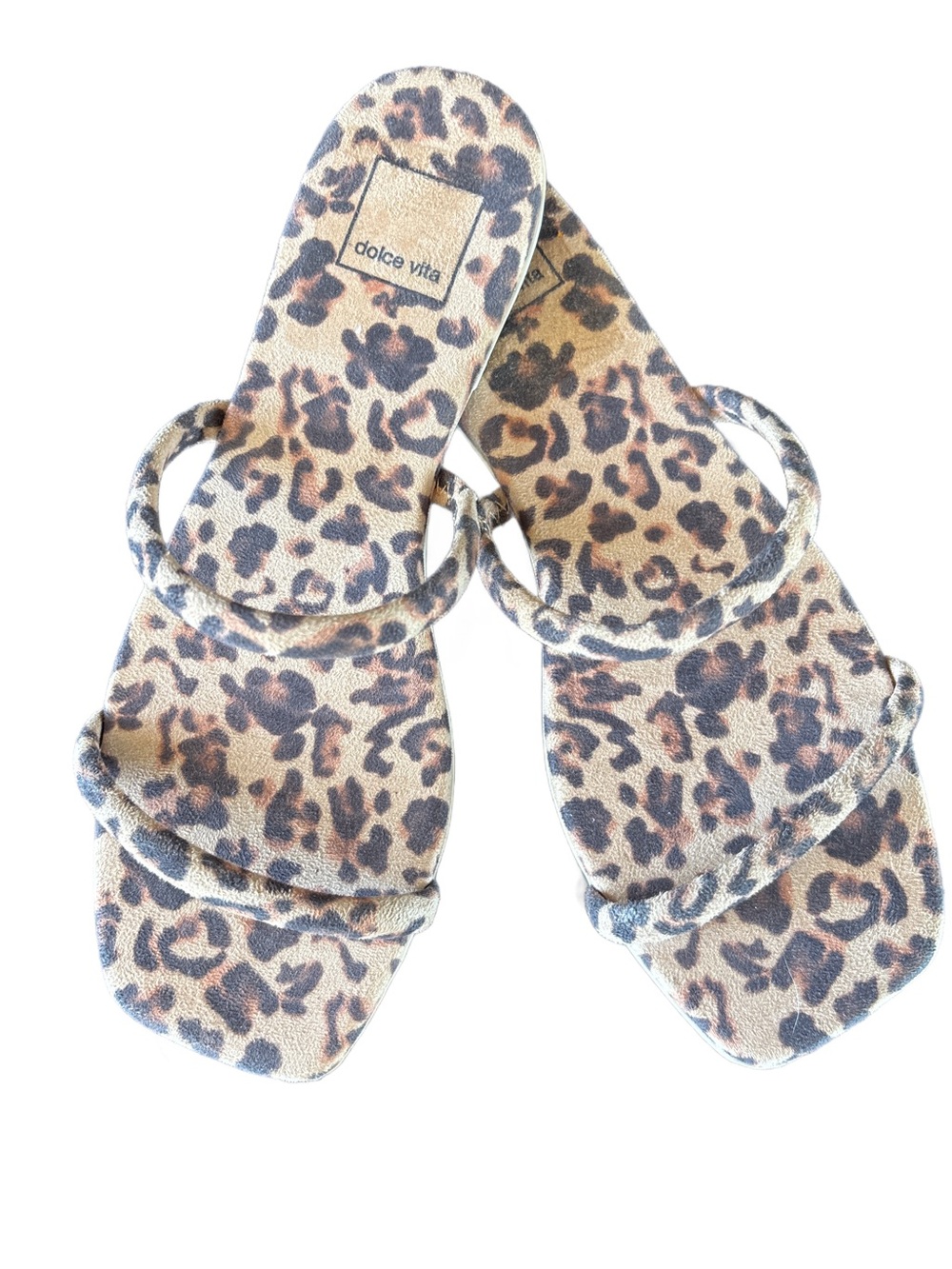 Dolce Vita Leopard-Print Double Strap Slides in Brown and Black and Tan